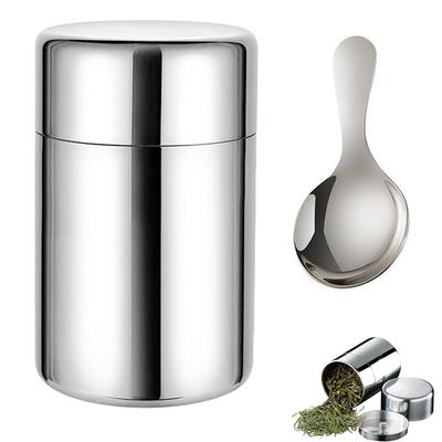 Stainless Steel Tea Tea Tea Keeps Tea Storage Container for Tea Black 400ml with Round Teaspoon Caddy, Canister, Caddy, Airtight, Fresh,