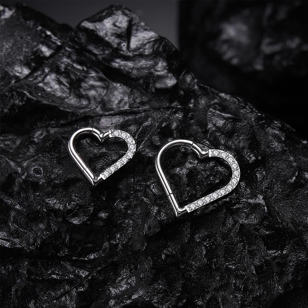10Pc ASTM F136 Titanium Daith Heart Earring Hoop Cartilage Tragus Helix Rings Hinged Segment Hoop with Clear CZ