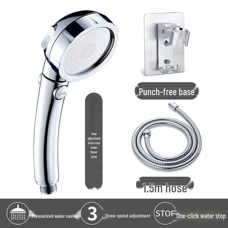 Three-Speed Adjustable High-Pressure Handheld Shower Head with One-Button Water Stop