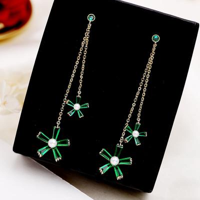 Pendientes de flores bonitos y dulces, pendientes colgantes de flores de perlas de cristal verde fresco, joyería de diseño de moda para mujer