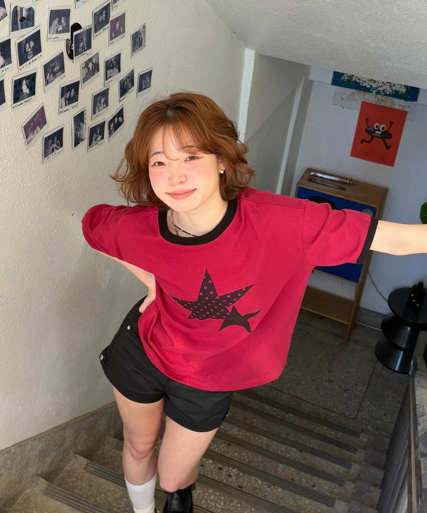 AMOU Two Star Ringer T-Shirts Red