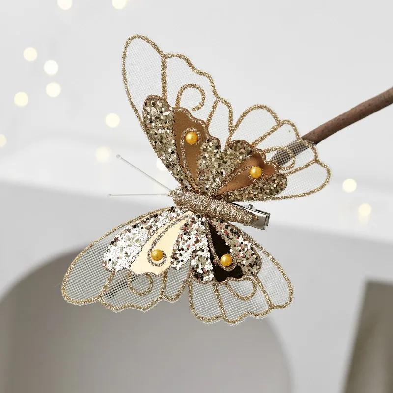 Christmas Decoration Butterfly Hairpin 3/6PCS - Simulation Double Colored Sequins Tree Pendant & Bridal Party Decor Accessory