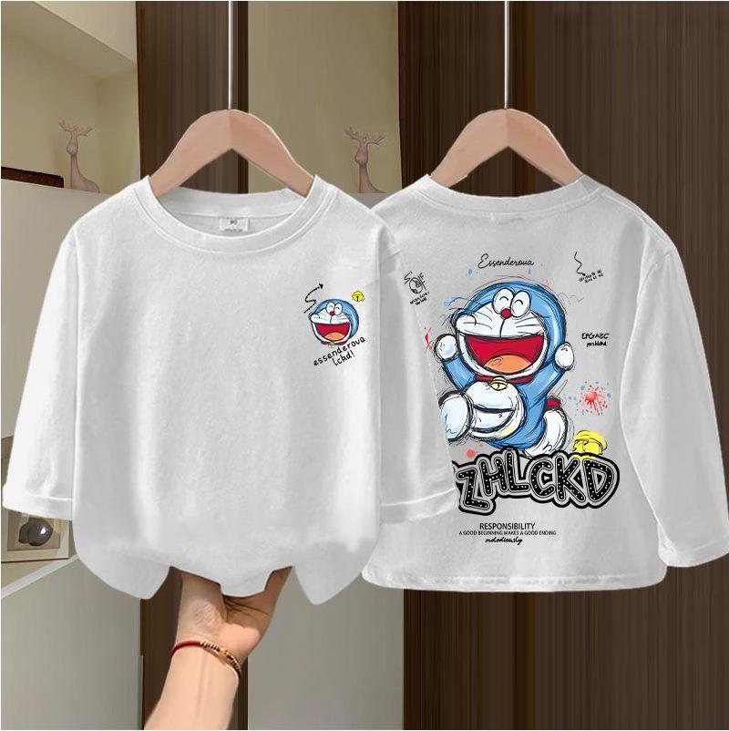 Trendy Kids' Pure Cotton Long Sleeve Cartoon Top – Thin, White, Unisex Base Layer