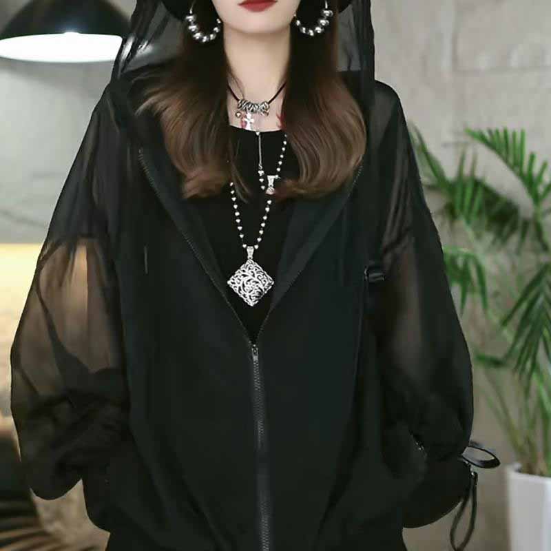 Hooded Drawstring Design Sense Summer Simple Casual Fashion Solid Color Pearlescent Light Breathable Sunscreen Clothes