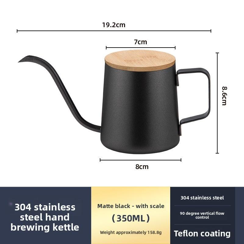 Hand-poured Coffee Pot with Lid, Bamboo Cover, 304 Thickened Stainless Steel Spout, Suitable for Household Use, Fine-mouthed Hanging Coffee Set