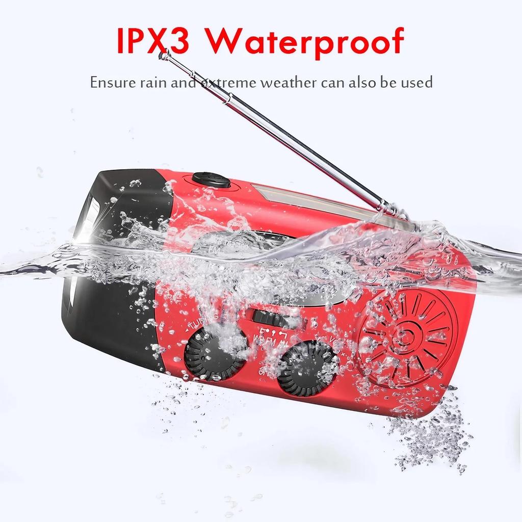 2000mAh Solar Hand Crank Emergency Radio AM FM WB NOAA Weather Alert USB Charger LED Flashlight Power Bank for Outdoor