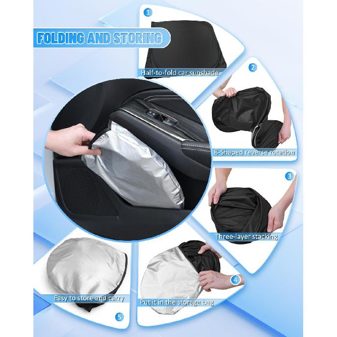 Holographic Reflective Car Windshield Sun Shade Compatible With GMC Sierra 1500 2500 HD 3500 HD 2014-2018, Foldable Reflective Window Sunshade For UV