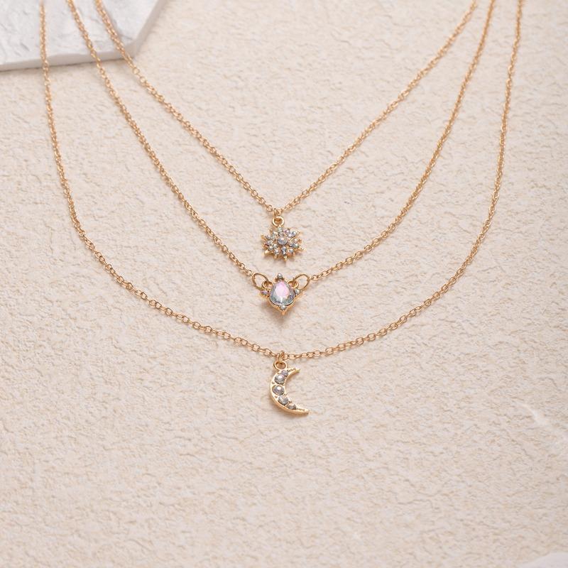 Stacked Star Necklace Jewelry Women's Retro Multi-layer Light Luxury Design Diamond-encrusted Water Drop Pendant