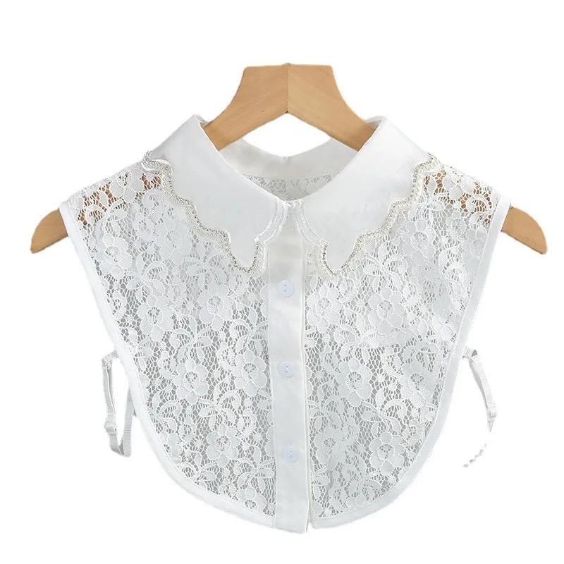 Women Fake Collar Handmade Lace Embroidery Necklace False Collar Detachable Shirt Collars for Women Removable Neck Ties