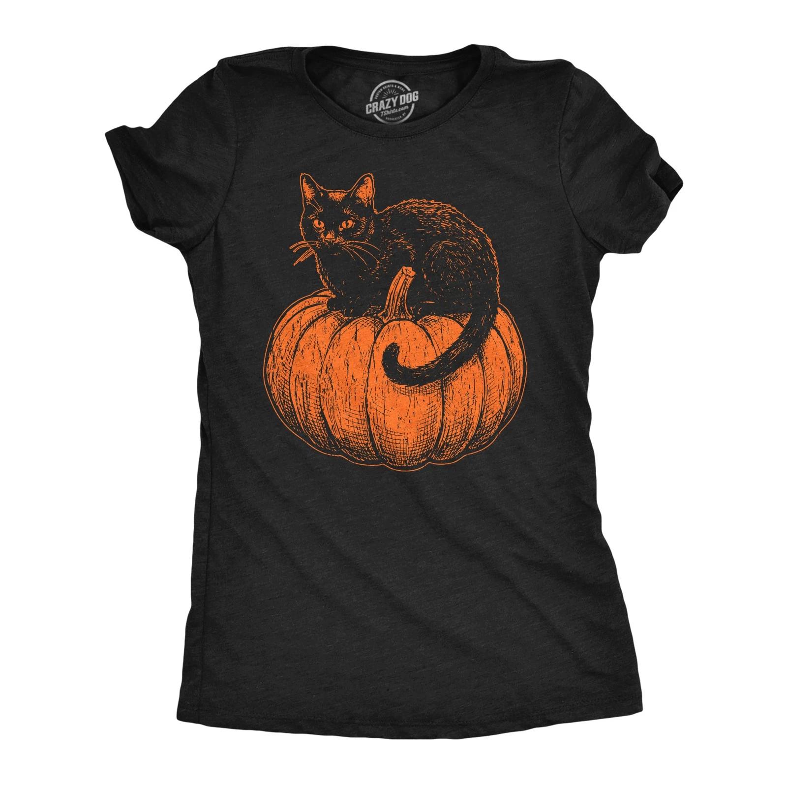 Womens Funny T Shirts Black Cat On A Pumpkin Sarcastic Halloween Tee For Ladies XXL