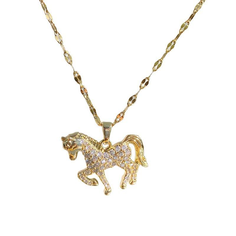 Women S Titanium Steel Horse Zodiac Full Zircon Clavicle Chain