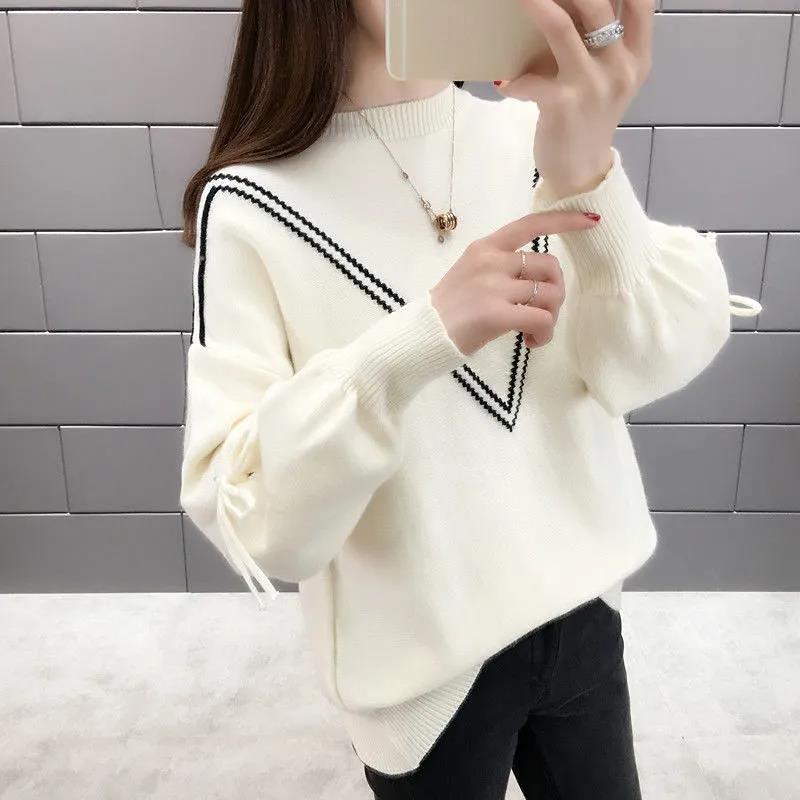 Spring and Autumn Women's Sweater Loose Outwear Round Neck Undercoat Short Bowknot Loose Sweater