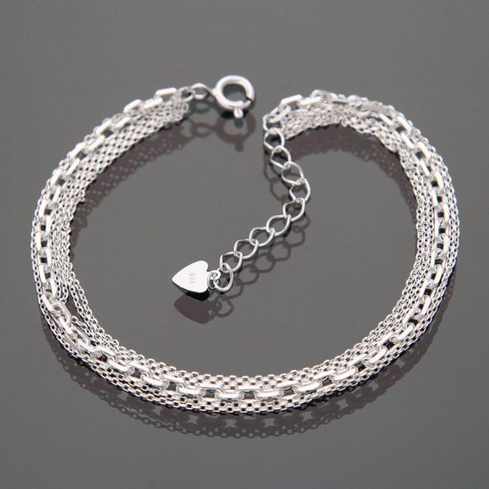 92.5 Silver Square Chain 6-Row Silver Chain Anklet, Girlfriend's Birthday 100th-Day Gift, Silver Anklet, Unisex Couple Anklet