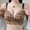 Large Leopard Print Lingerie for Women Slim Gathered Bra Adjustable Anti Sagging No Steel Ring Bra
