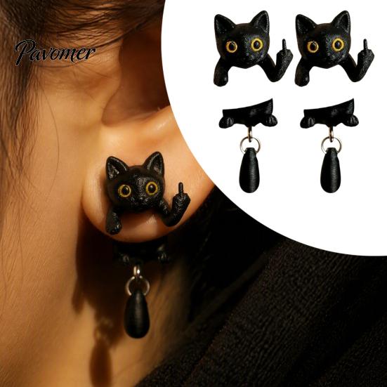 Orecchino Stile Dark Cool 1 Paio Orecchini Gatto Nero Dito Medio per Donne, Gioielli Orecchini Forma Personalizzata Carina Stampati 3D, Gotico Divertente