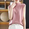 Women's Ice Silk T-shirt Spring Summer Korean Style Sleeveless Lining Top Half High Neck Slim Fit Knit Vest Top