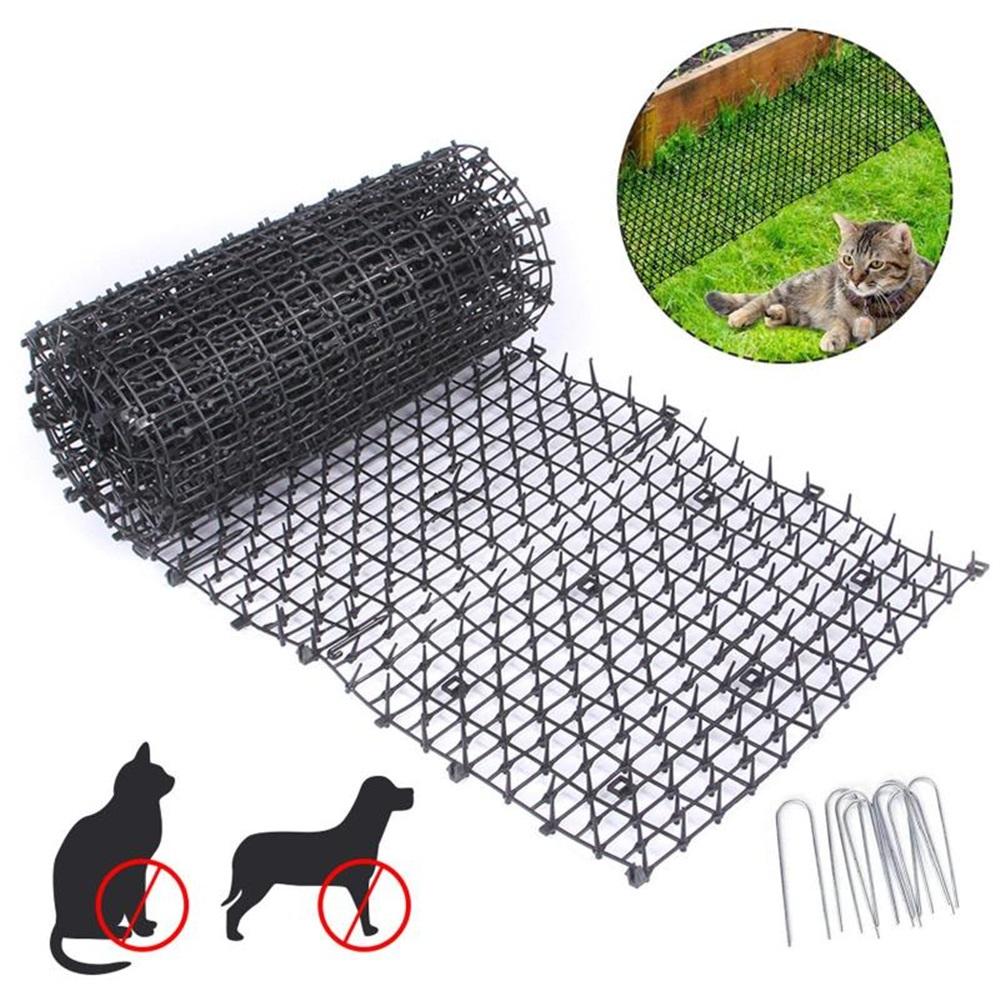 Anti-Cat Mat with Spikes - 2m Long Pet Repellent Mat for Garden, Fences, Sofa, Protect Plants from Cats & Dogs, Deterrent Mat with 8 Ground Anchors