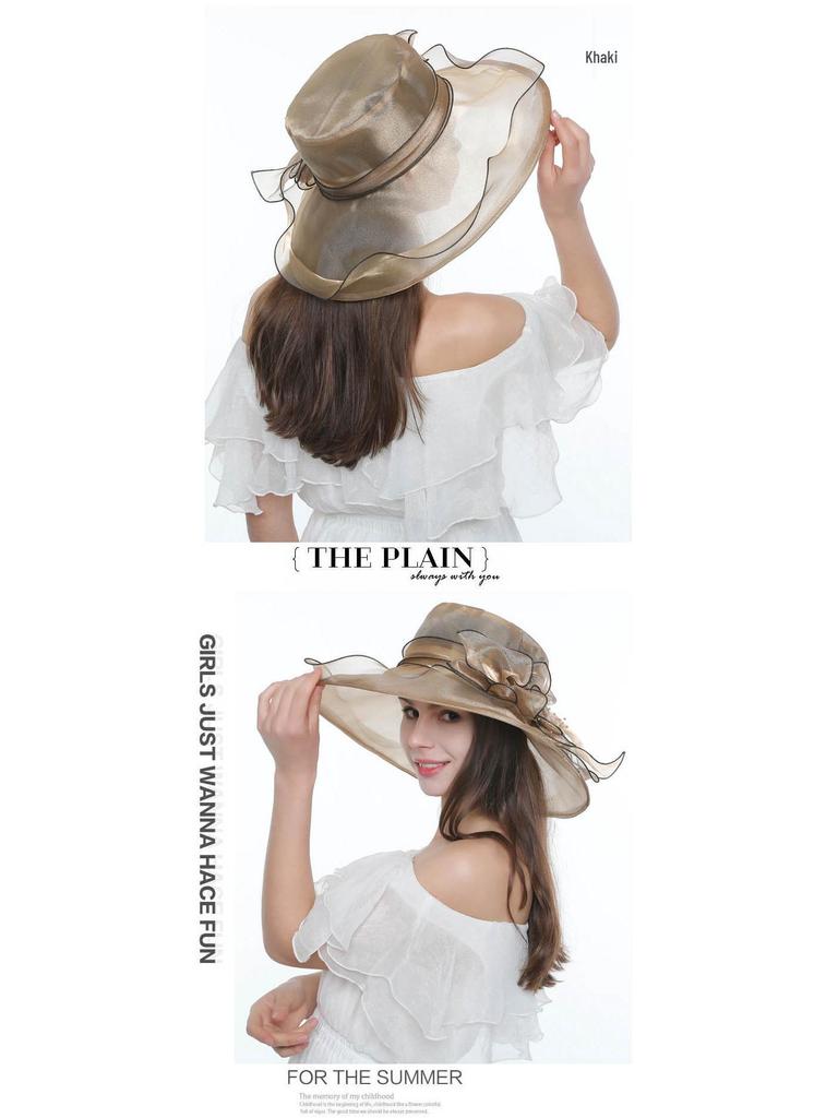 Korean Retro Floral Mesh Sun Hat - Women's Summer Fedora