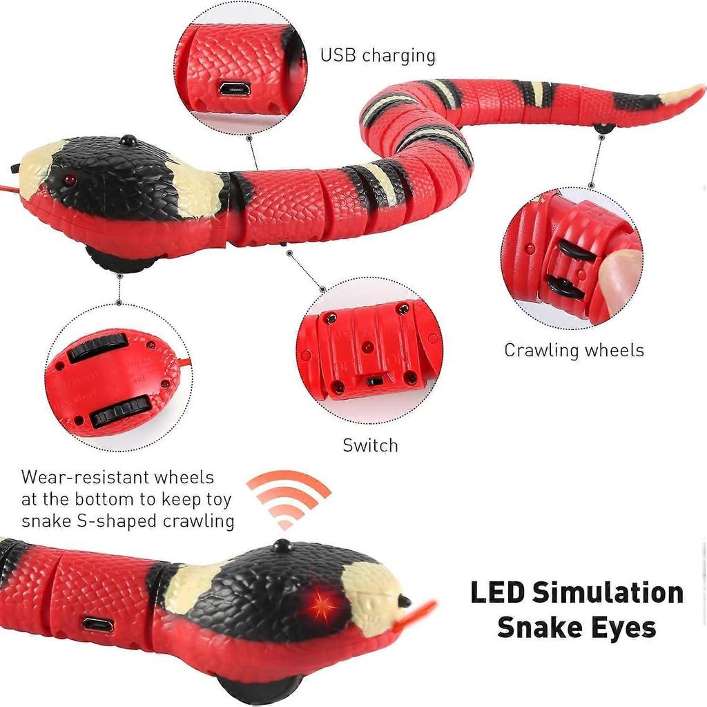 Cat Toys Snake Interactive,Realistic Simulation Smart Sensing Snake Toy,USB Rechargeable,Automatically Sense Obstacles and Escape,Moving Electric Tric