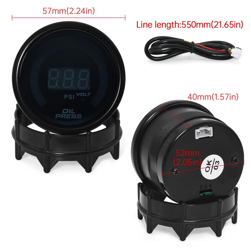 2'' 52mm Auto Car Digital Oil Pressure Gauge 0~120PSI Oil Press Gauge LED Meter with Sensor For 12V Racing Gauge Black Holder
