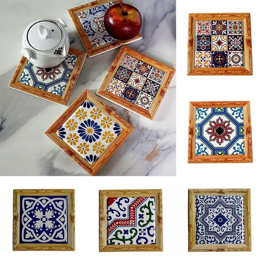 Square Bohemian Cup Coaster Floral Tile Desktop Decor Mat New Insulation Pad  Table Decoration Pads