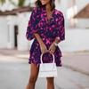 Autumn 2023 V-Neck Batwing Sleeve Print Dress for Women
