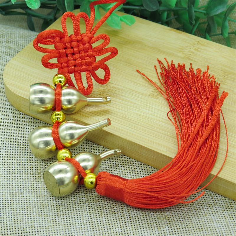 Brass Gourd Car Pendant with Chinese Knot - Red Hanging Ornament for Tourists