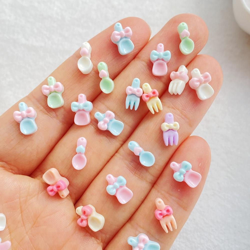 100pcs Colorful Resin Kawaii Mini Cute Mini Bow Spoon Fork Nail Art Flat back Stone Figurines Scrapbook DIY Jewelry Decor Crafts