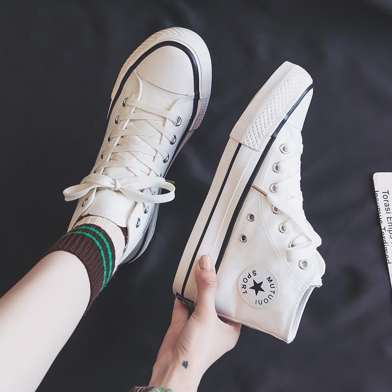 High-top Canvas Shoes Women's Platform Heightening Shoes Spring New College Style Casual Shoes Cloth Shoes Student Board Shoes