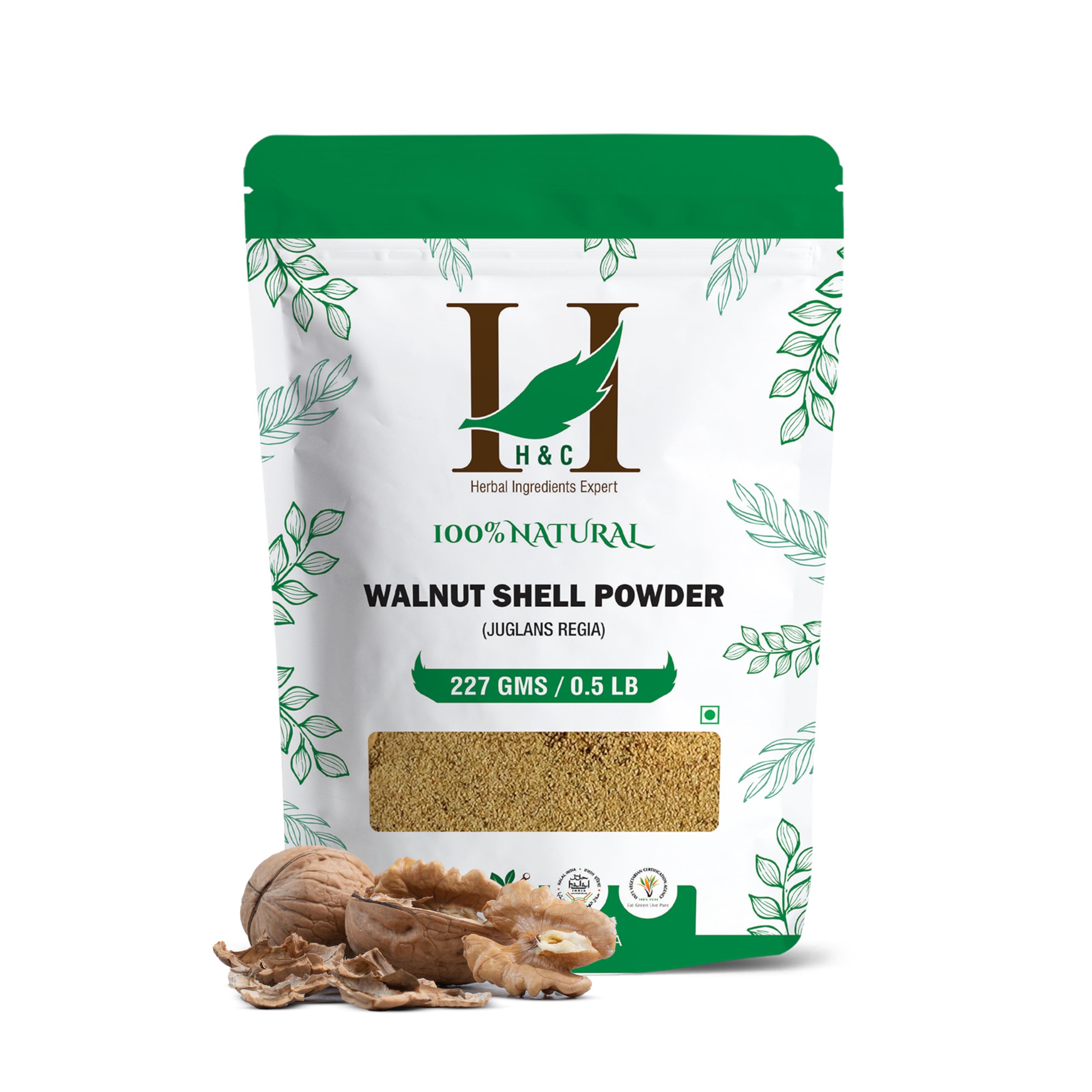 H&C Herbal Ingredients Expert Natural Walnut Shell Powder (JUGLANS REGIA) - 227 Gm | Natural Scrub for Deep Cleansing, Detoxify Skin, Remove Dead C