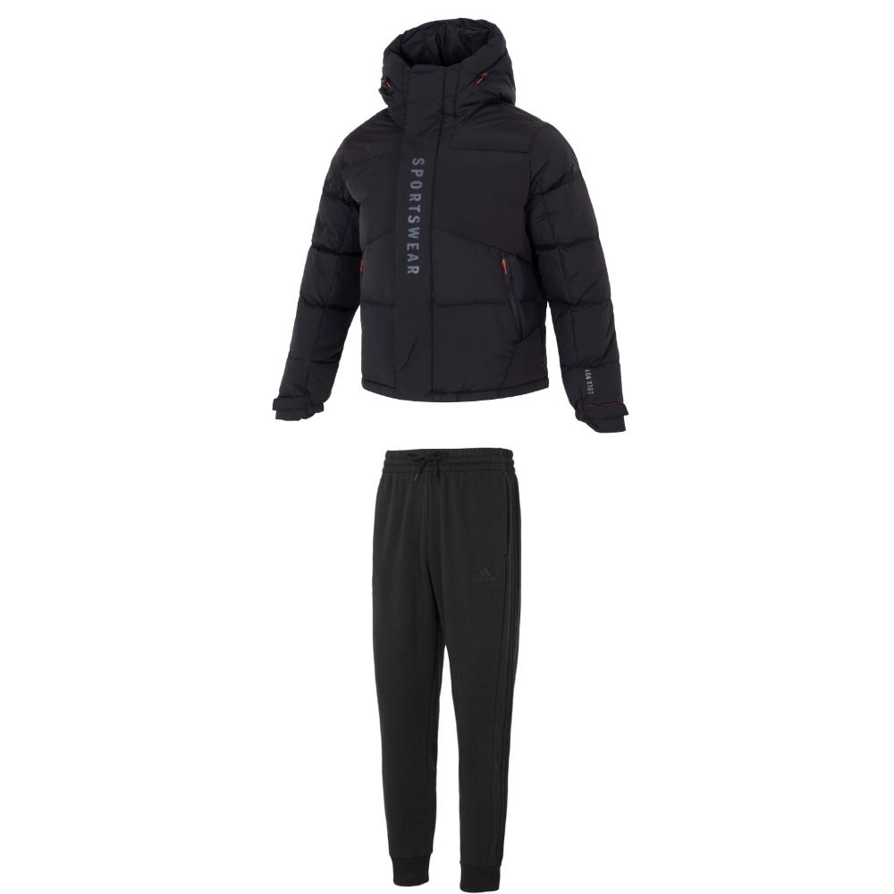

Adidas Однотонный теплый ветрозащитный топ с длинным рукавом, флисовые брюки на шнурке, повседневный спортивный костюм, мужской костюм, черный цвет JM4621+IJ8885 M