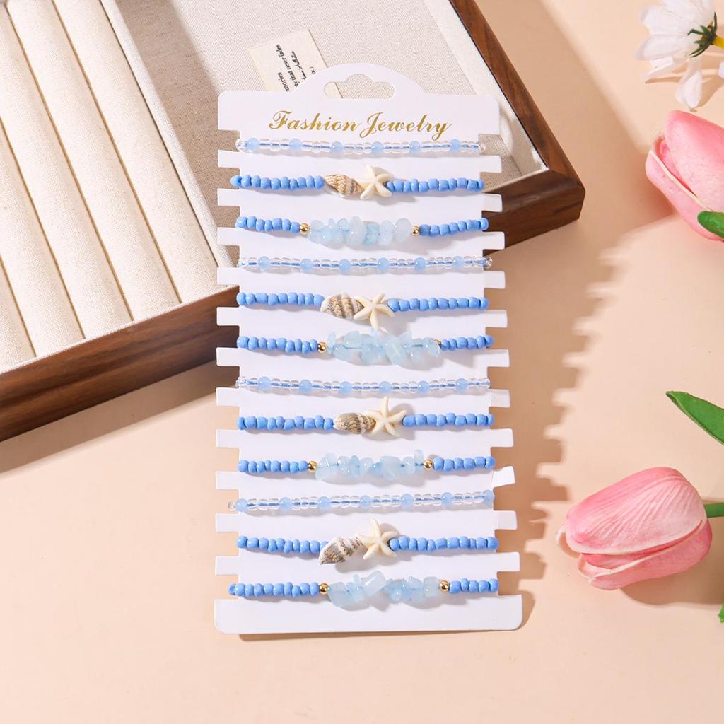 Bohemian Blue Starfish Shell Bracelet Set - Summer Jewelry Collection