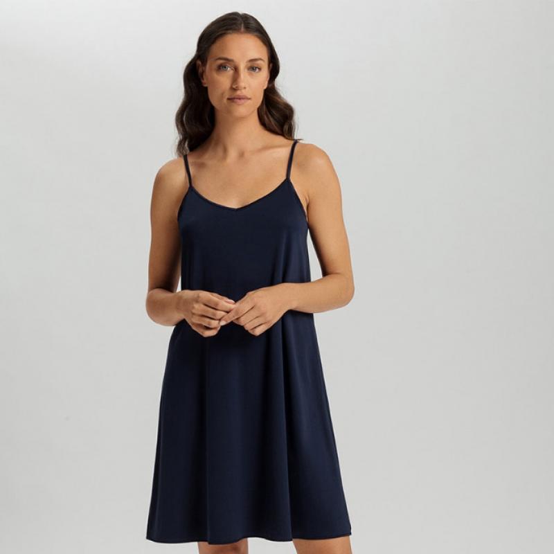 Hanro Cotton Silk Spaghetti Dress Deep Navy 74813 