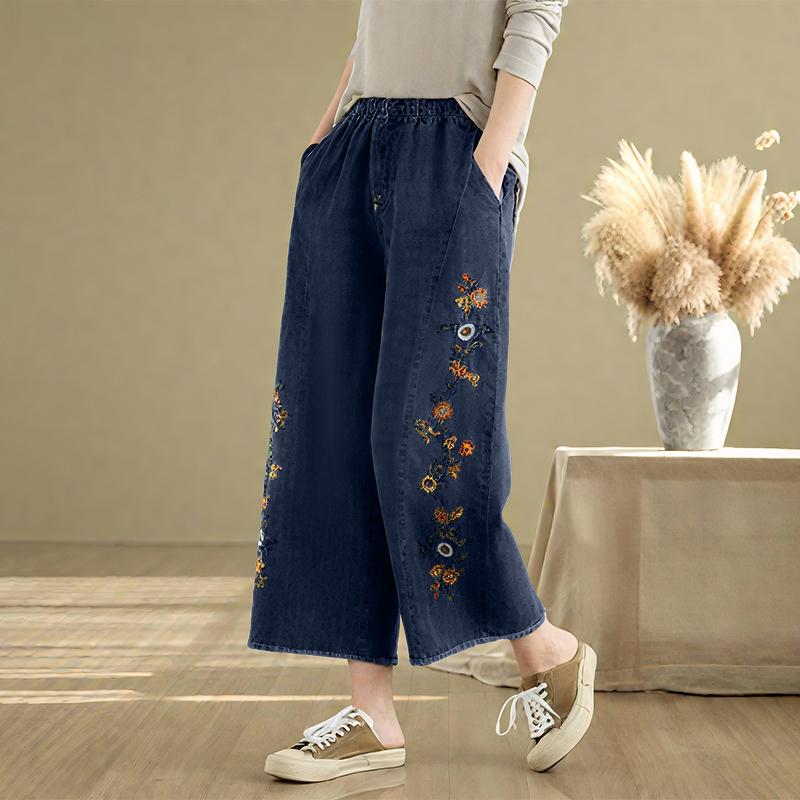 ZANZEA Damen Lässige Elastische Taille Lockere Geblümte Cropped-Hose