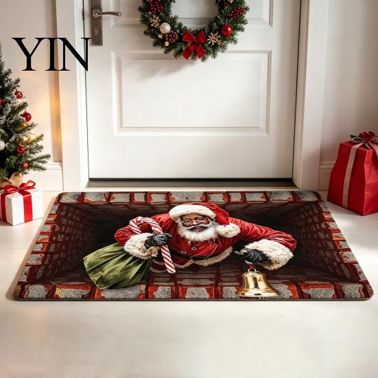 Winter Snowman Welcome Rug 3D Christmas Entrance Rug, Santa Claus Floor Mat, Non-slip Decorative Door Mat Festive for Front Bathroom Holiday