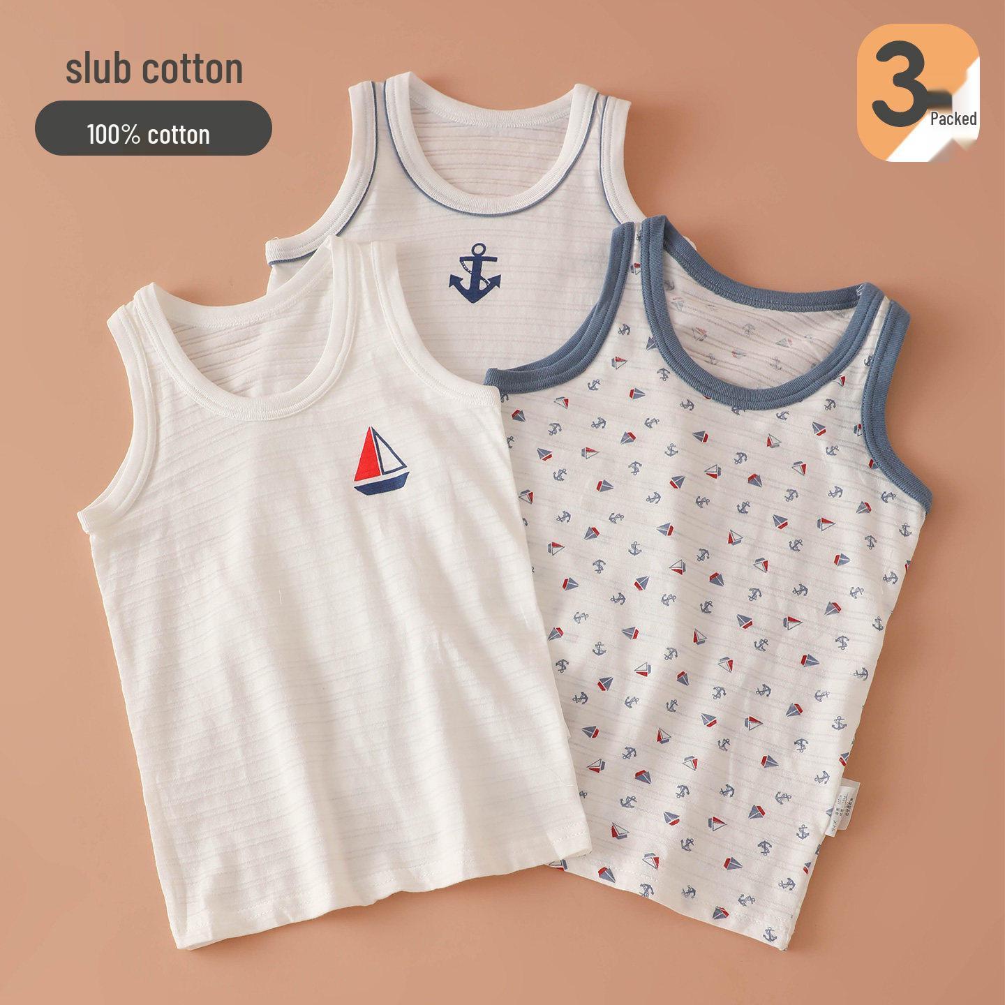 Summer Cotton Baby Vest - Breathable Sleeveless Top for Boys, A-Class Sweat-Absorbent Belly Protection 80 cm