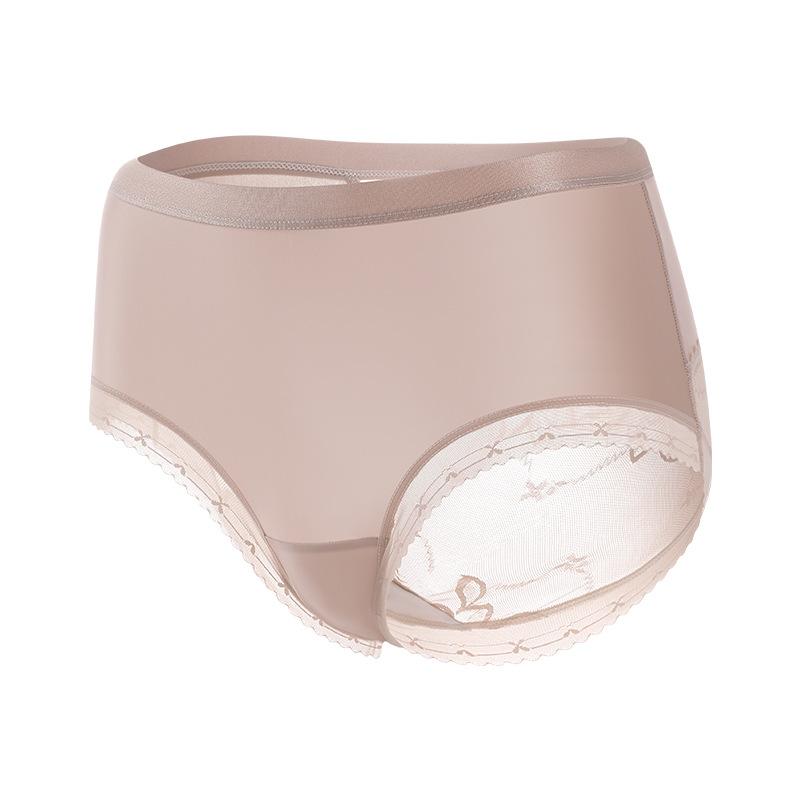 Plus Size Female Pure Cotton 7A Antibacterial Crotch Satin Sexy Lace Hollow Transparent Underwear