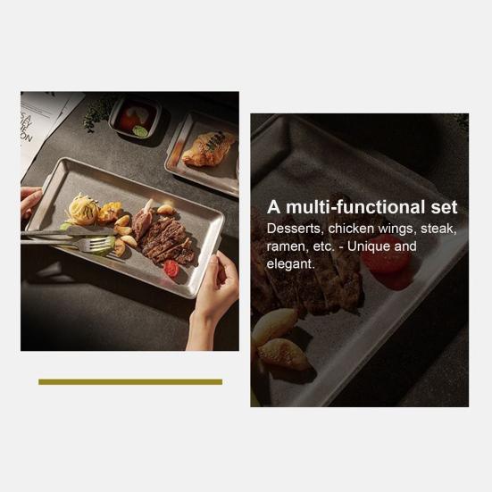 Stainless Steel Serving Plate Large Camping Rectangular Platter with Handles Countertop Decorative Tray