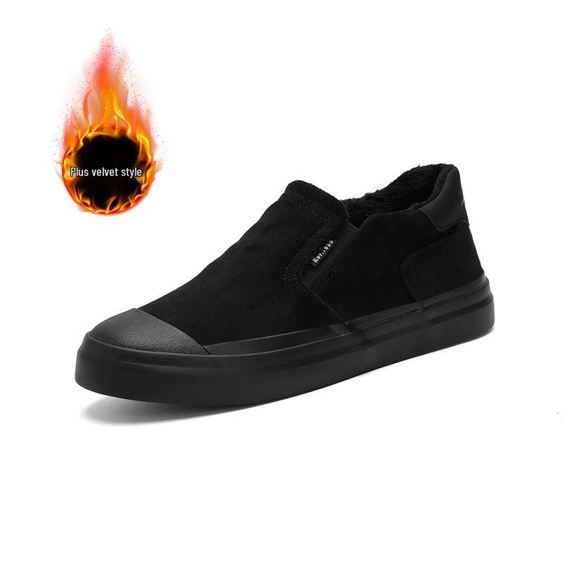 Men's Winter Plus Velvet Low-Top Casual Shoes: Stylish Solid Color, Easy Slip-On Design