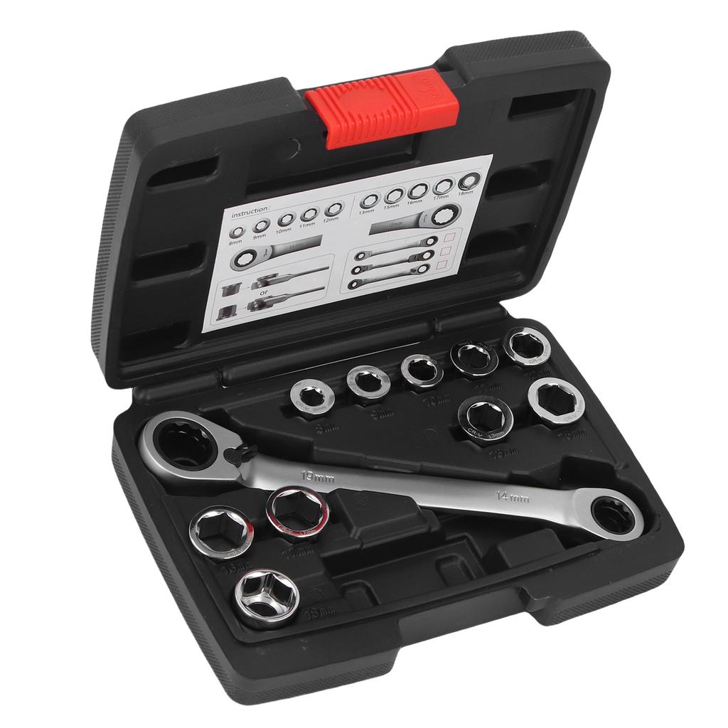 Ratchet Wrench Reversible 14 19mm 72 Tooth 12 Point Double Box End Ratcheting Wrench with 10 Replacement Heads