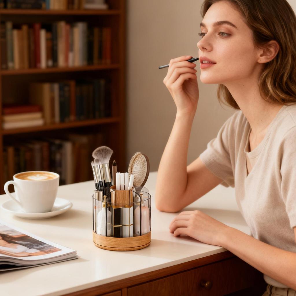 Držák na štětce na make-up Velká kapacita 360° otočný Úložný prostor Průhledný držák na make-up Nádoba na štětce Pro ženy Kosmetika Gel na nehty