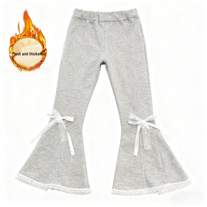 2025 Girls' Stylish Korean Micro-Flare Thick Long Pants for Autumn/Winter