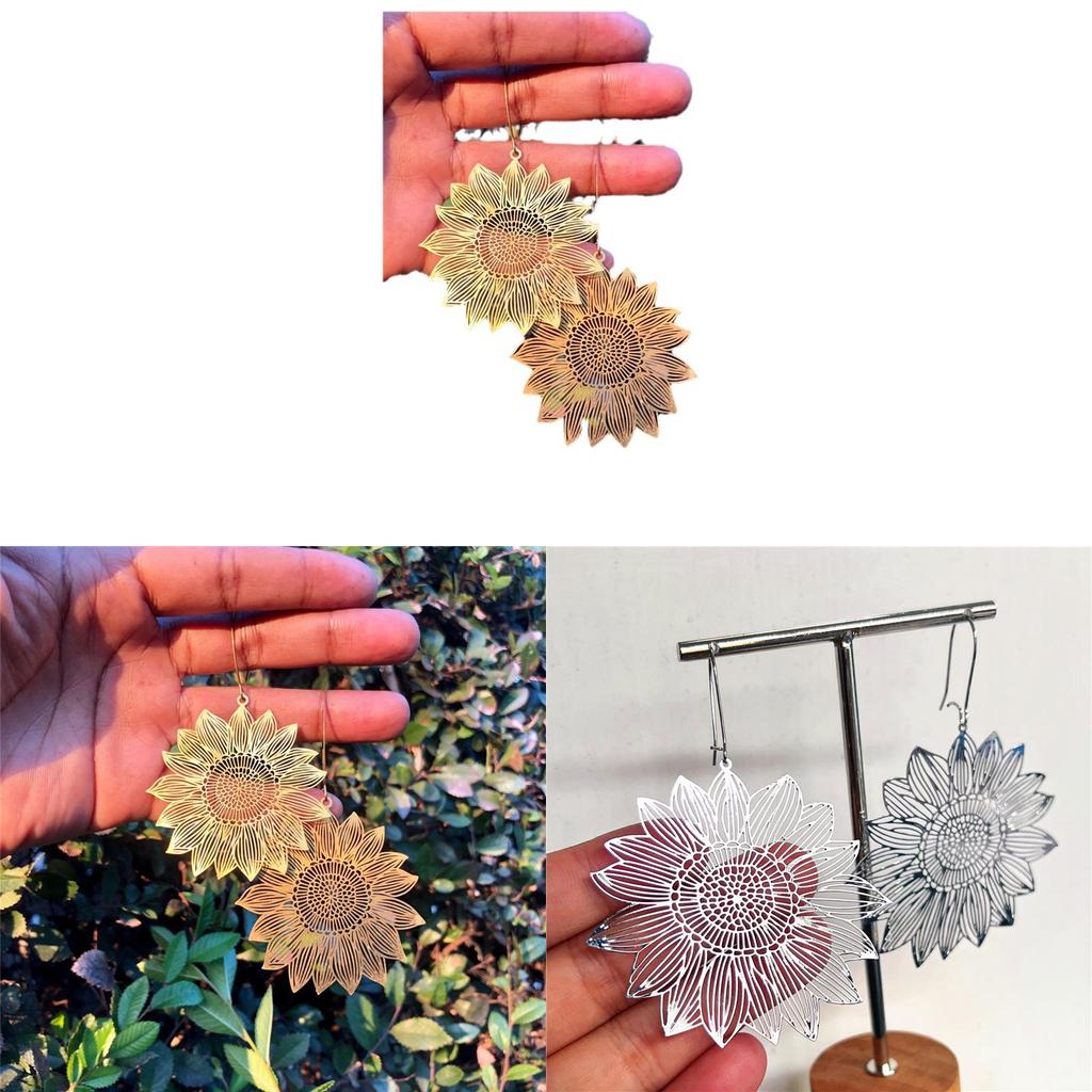 Sunflower Pendant Earrings With Alloy Geometric Design For Casual Womens Jewelry