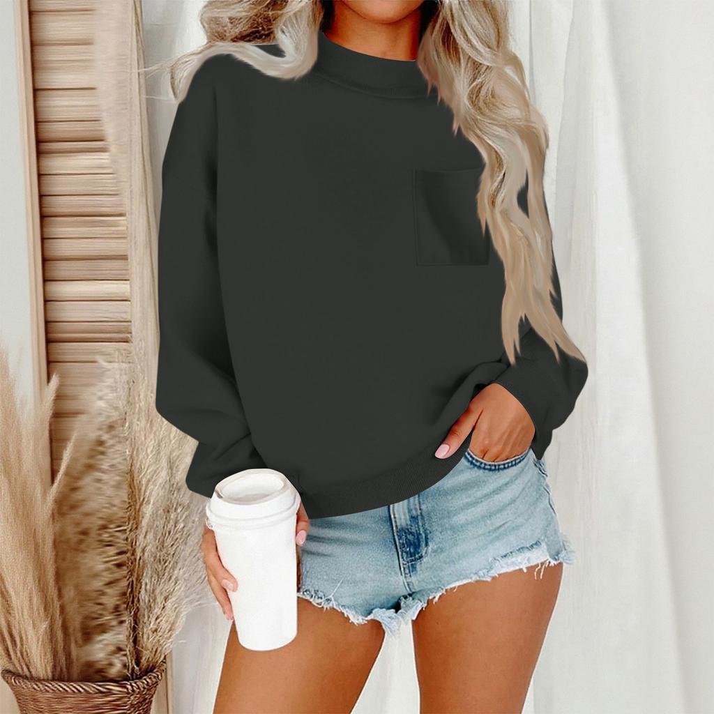 Women's Casual Fashion Round Neck Long Sleeve Sweatshirt With Pockets