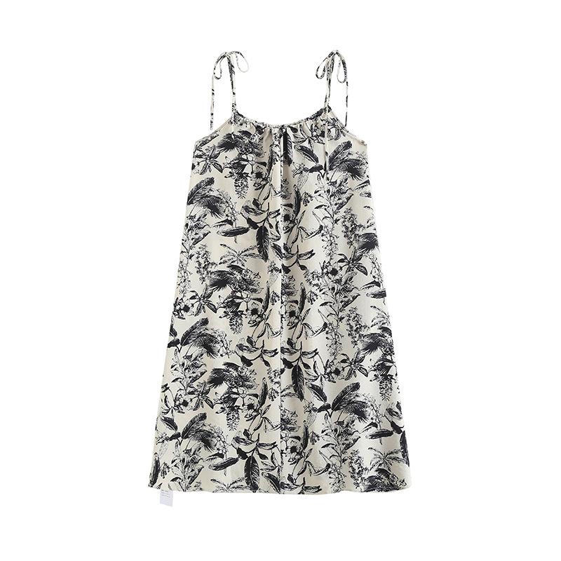 

Платье на подтяжках с принтом в стиле ретро для женщин, летнее свободное длинное платье для отпуска M