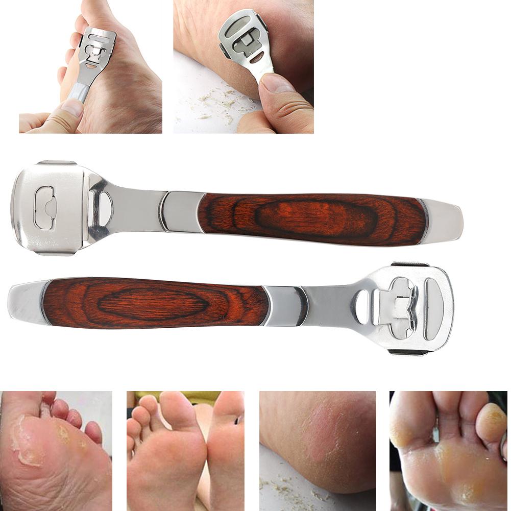 3 Types Multi function Wooden Handle Stainless Steel Dead Skin Remover Foot Scraper