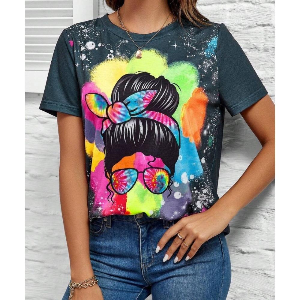Women's T-shirt with round neck and short sleeves