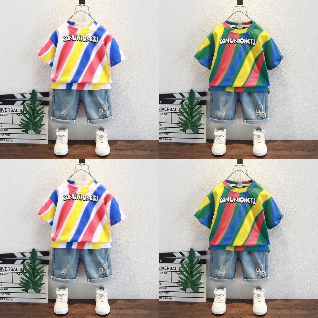Stylish Boys Summer Outfit Set 2024 Trendy Short Sleeve T-shirt And Shorts For Kids Age 3 To 8 Years