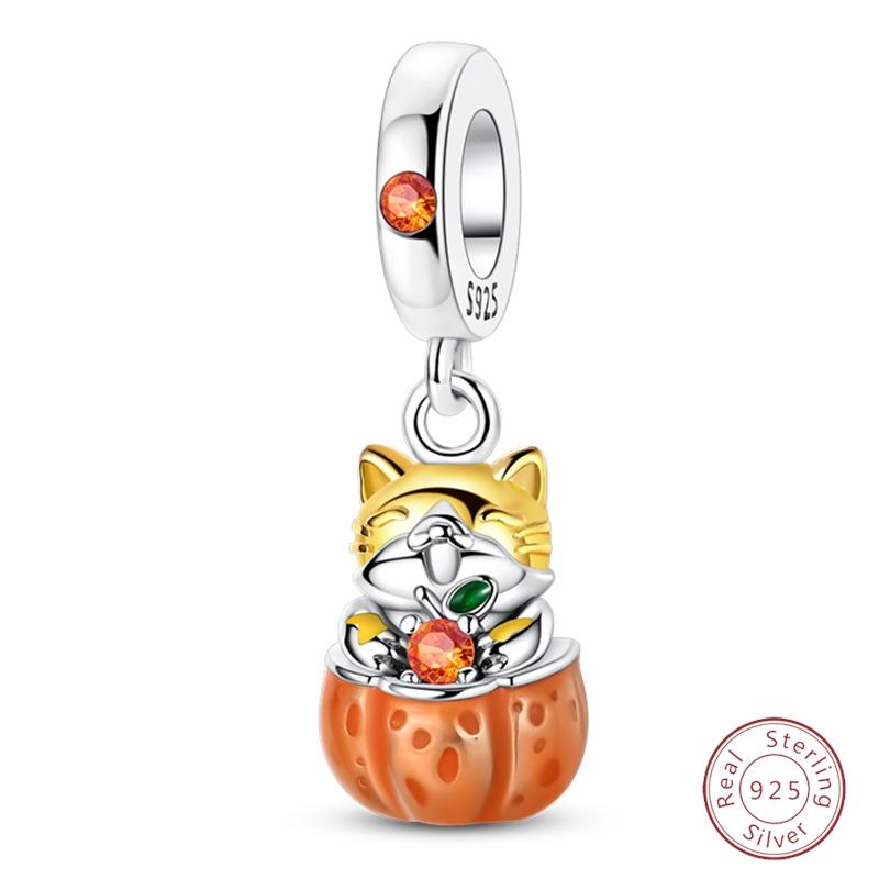 S925 Silver Birthday Bear Lucky Cat Elephant Family Firefly Charms Beads Fit 3mm Bracelets DIY Fine Jewelry
