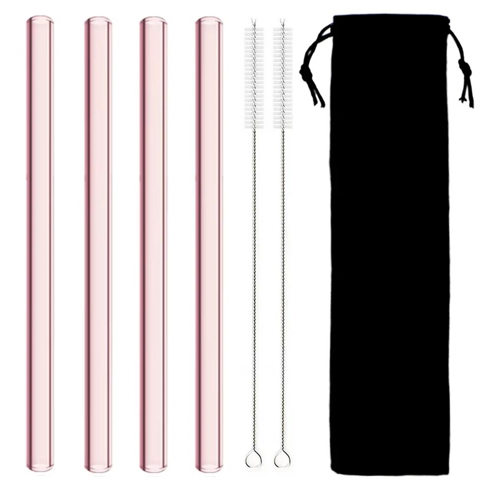 4Pcs Reusable Glass Boba Straws Glass Drinking Straws Wide Clear Straws 12mm Clear Smoothie Straws for Bubble Tea Milkshakes